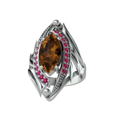 Euthalia Yüzük - Dumanlı kuvars ve rodolit garnet 925 ayar gümüş yüzük #nb0tnj