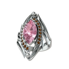 Euthalia Yüzük - Pembe kuvars ve dumanlı kuvars 8 ayar beyaz altın yüzük #o1iqg9