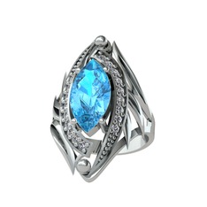 Euthalia Yüzük - Akuamarin ve swarovski 18 ayar beyaz altın yüzük #o6y6el