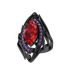 Euthalia Yüzük - Garnet ve ametist 925 ayar siyah rodyum kaplama gümüş yüzük #oeaezz