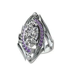 Euthalia Yüzük - Swarovski ve ametist 14 ayar beyaz altın yüzük #offegc