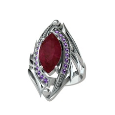Euthalia Yüzük - Kök yakut ve ametist 8 ayar beyaz altın yüzük #p2uvte