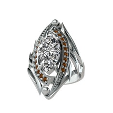 Swarovski ve dumanlı kuvars 18 ayar beyaz altın yüzük