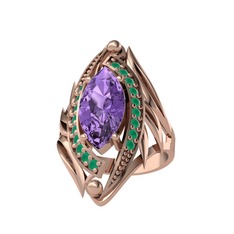 Euthalia Yüzük - Ametist ve kök zümrüt 14 ayar rose altın yüzük #ps24fg