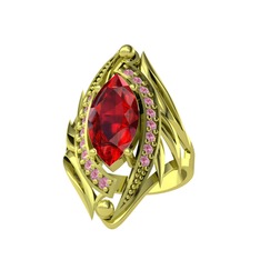 Euthalia Yüzük - Garnet ve pembe kuvars 14 ayar altın yüzük #py346v