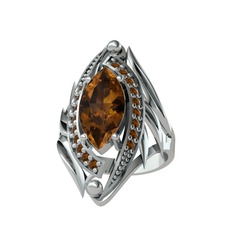 Dumanlı kuvars 8 ayar beyaz altın yüzük