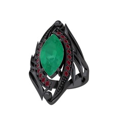 Euthalia Yüzük - Kök zümrüt ve kök yakut 925 ayar siyah rodyum kaplama gümüş yüzük #r2xz6b