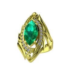 Yeşil kuvars ve beyaz zirkon 8 ayar altın yüzük