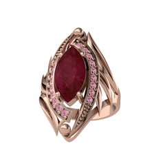 Kök yakut ve pembe kuvars 8 ayar rose altın yüzük
