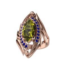 Peridot ve lab safir 925 ayar rose altın kaplama gümüş yüzük