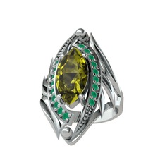 Peridot ve kök zümrüt 8 ayar beyaz altın yüzük