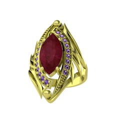 Kök yakut ve ametist 18 ayar altın yüzük