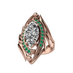 Beyaz zirkon ve kök zümrüt 18 ayar rose altın yüzük