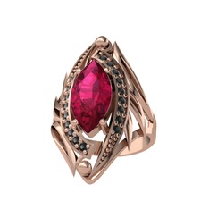 Rodolit garnet ve siyah zirkon 14 ayar rose altın yüzük