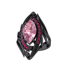 Euthalia Yüzük - Pembe kuvars ve rodolit garnet 925 ayar siyah rodyum kaplama gümüş yüzük #up0221