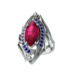 Rodolit garnet ve lab safir 8 ayar beyaz altın yüzük