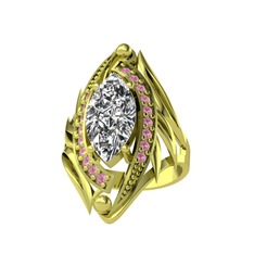 Euthalia Yüzük - Swarovski ve pembe kuvars 18 ayar altın yüzük #v8wkna