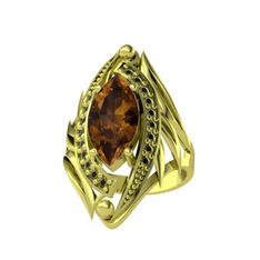 Dumanlı kuvars ve peridot 14 ayar altın yüzük