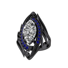 Euthalia Yüzük - Swarovski ve lab safir 925 ayar siyah rodyum kaplama gümüş yüzük #wqhuf3