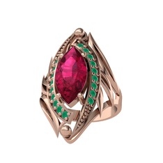 Rodolit garnet ve kök zümrüt 925 ayar rose altın kaplama gümüş yüzük