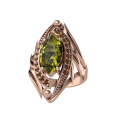 Peridot ve dumanlı kuvars 14 ayar rose altın yüzük
