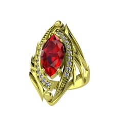 Garnet ve pırlanta 8 ayar altın yüzük (0.36 karat)