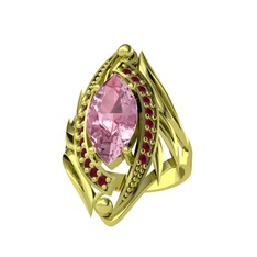 Pembe kuvars ve kök yakut 14 ayar altın yüzük