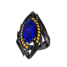 Euthalia Yüzük - Lab safir ve sitrin 925 ayar siyah rodyum kaplama gümüş yüzük #y0twpn