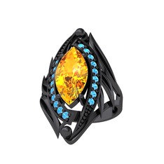 Euthalia Yüzük - Sitrin ve akuamarin 925 ayar siyah rodyum kaplama gümüş yüzük #yu5n1q