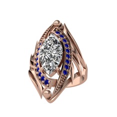 Swarovski ve lab safir 18 ayar rose altın yüzük