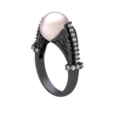 Edrei İnci Yüzük - Pembe inci ve swarovski 925 ayar siyah rodyum kaplama gümüş yüzük #11s0cuu