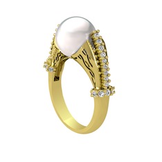 Edrei İnci Yüzük - Inci ve beyaz zirkon 18 ayar altın yüzük #15r96av