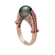 Edrei İnci Yüzük - Siyah inci ve rodolit garnet 925 ayar rose altın kaplama gümüş yüzük #164selk