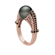 Edrei İnci Yüzük - Siyah inci ve siyah zirkon 925 ayar rose altın kaplama gümüş yüzük #1boapi9