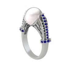 Inci ve lab safir 8 ayar beyaz altın yüzük