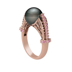 Edrei İnci Yüzük - Siyah inci ve pembe kuvars 14 ayar rose altın yüzük #1lojhfh