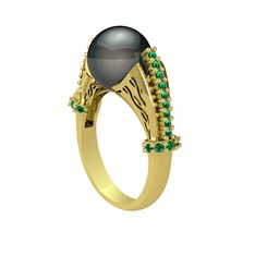 Siyah inci ve yeşil kuvars 18 ayar altın yüzük