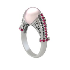 Pembe inci ve rodolit garnet 8 ayar beyaz altın yüzük