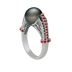 Edrei İnci Yüzük - Siyah inci ve garnet 925 ayar gümüş yüzük #1xq2zcs