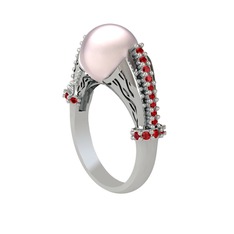 Edrei İnci Yüzük - Pembe inci ve garnet 18 ayar beyaz altın yüzük #1yd1rkv