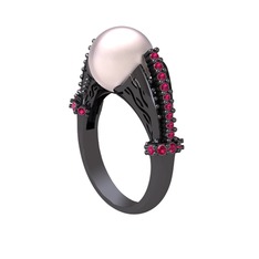 Pembe inci ve rodolit garnet 925 ayar siyah rodyum kaplama gümüş yüzük