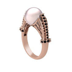 Edrei İnci Yüzük - Pembe inci ve siyah zirkon 8 ayar rose altın yüzük #4z770p