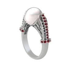 Inci ve kök yakut 8 ayar beyaz altın yüzük