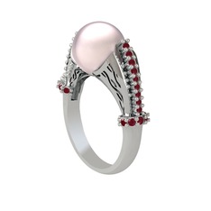 Edrei İnci Yüzük - Pembe inci ve kök yakut 8 ayar beyaz altın yüzük #6ky2ke