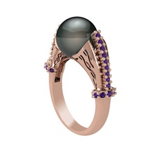 Edrei İnci Yüzük - Siyah inci ve ametist 14 ayar rose altın yüzük #cilzyi