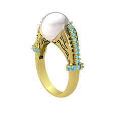 Edrei İnci Yüzük - Inci ve akuamarin 18 ayar altın yüzük #d6nw7j