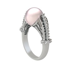 Edrei İnci Yüzük - Pembe inci ve swarovski 14 ayar beyaz altın yüzük #h1m83a