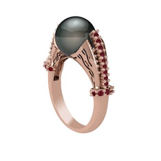 Edrei İnci Yüzük - Siyah inci ve kök yakut 18 ayar rose altın yüzük #i11wrr