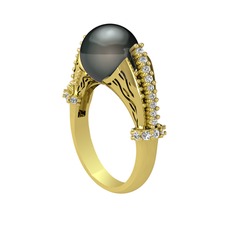 Edrei İnci Yüzük - Siyah inci ve swarovski 14 ayar altın yüzük #k6cclj