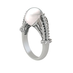 Edrei İnci Yüzük - Inci ve swarovski 18 ayar beyaz altın yüzük #la2ack
